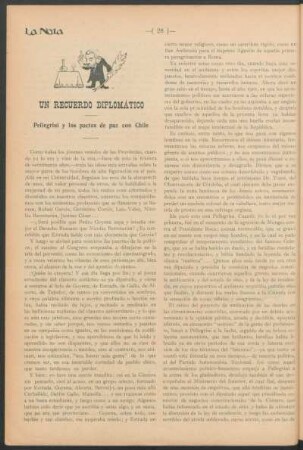 Un recuerdo diplomático : Pellegrini y los pactos de paz con Chile