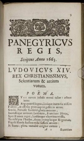 Panegyricvs Regis, Scriptus Anno 1663