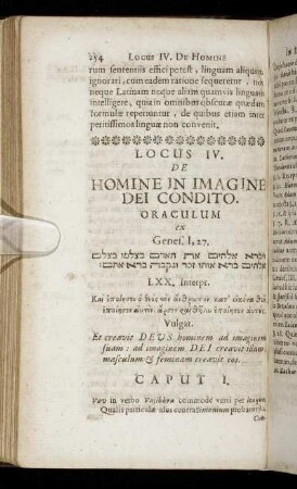 Locus IV. De Homine In Imagine Dei Conditio.