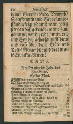 Register über die Gebet des Hand-Buchs.