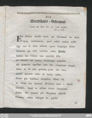 Ein Wirthschafts-Geheimnis.