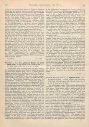 467-468 [Rezension] Weizsäcker, Carl, Das apostolische Zeitalter der christlichen Kirche. 2., neu bearb. Aufl