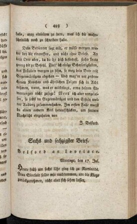Sechs und sechzigster Brief. Belford an Lovelace. - Siebzigster Brief. Belford an Lovelace.