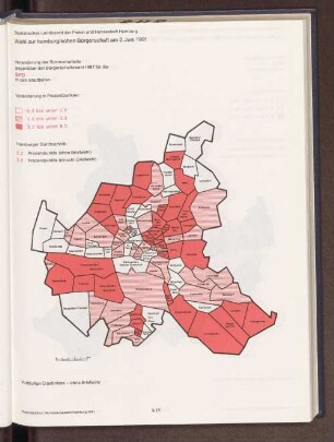 Veränderung der Stimmenanteile gegenüber der Bürgerschaftswahl 1987 für die SPD in den Stadtteilen