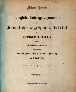 Jahresbericht .... 1869/70 = Abth. 1