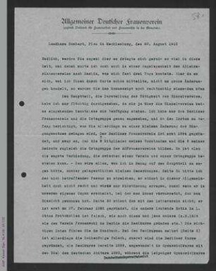 Brief von Helene Lange an Antonie Traun