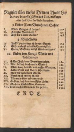 Register über dieses Dritten Theils Lieder ...