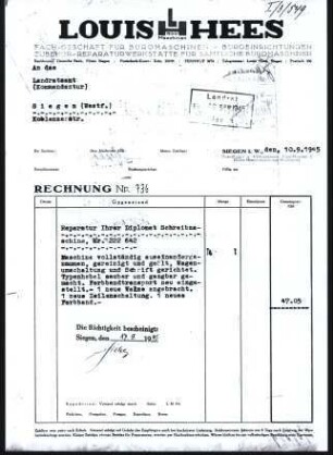 Firmenbriefkopf Hees, Louis, Fach - Geschäft für Büromaschinen - Büroeinrichtungen - Zubehör - Reperaturwerkstätte für sämtliche Büromaschinen