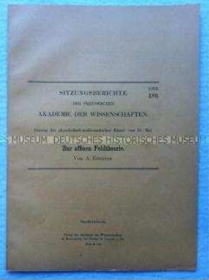 Zur affinen Feldtheorie. Sonderdruck aus den Sitzungsberichten der Preußischen Akademie der Wissenschaften, Jg. 1922 Nr. 17