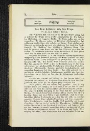 ¬Das¬ Neue Testament nach dem Kriege