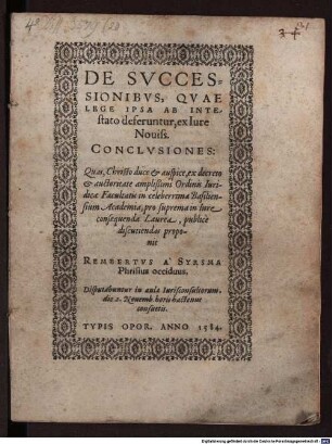 Conclusiones de successionibus, quae lege ipsa ab intestato deferuntur, ex iure novissimo
