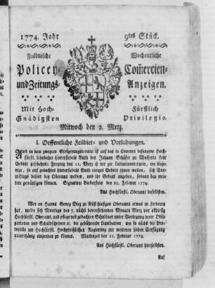 9tes Stück., Ausgabe vom 02. März 1774