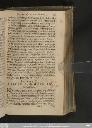Epistola XL. Carolo Longuevallio, Comiti Bucquoyo.