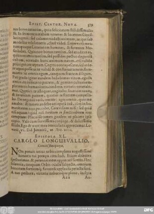 Epistola XL. Carolo Longuevallio, Comiti Bucquoyo.