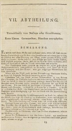 VII. Abtheilung. Verzeichniss von Nelken oder Grasblumen.