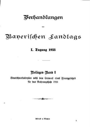 Verhandlungen des Bayerischen Landtags. Beilagen. 1933,1