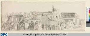 Santi Giovanni e Paolo mit San Gregorio Magno von Norden gesehen, im Vordergrund der Claudius-Tempel