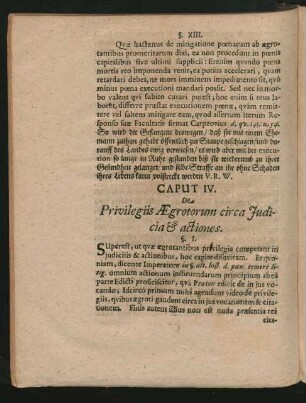 Caput IV. De Privilegiis Aegrotorum circa Iudicia & actiones.