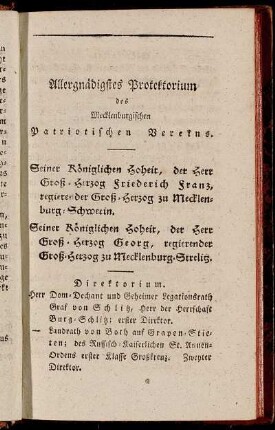 Allergnädigstes Protektorium des Mecklenburgischen Patriotischen Vereins