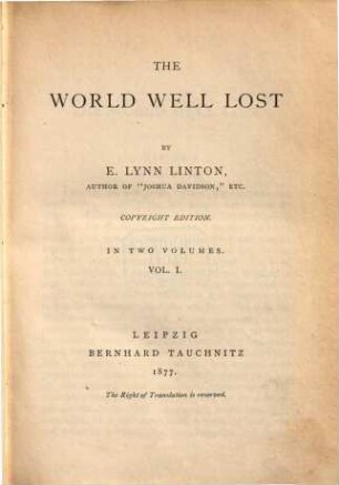 The world well lost : in 2 vol., 1