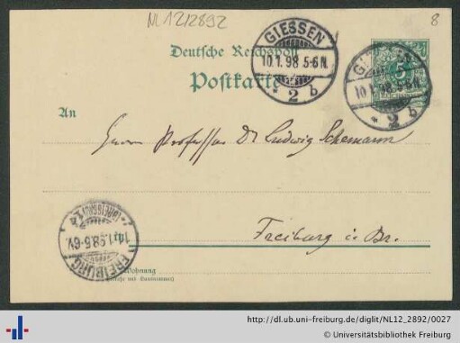 Postkarte vom 10.01.1898.