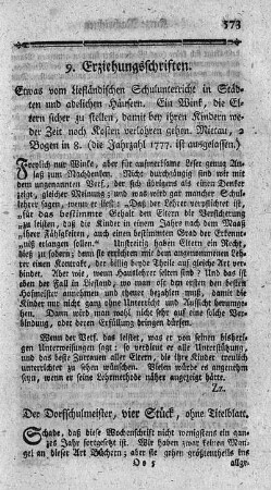 Etwas vom Liefländischen Schulunterricht in Städten und adelichen Häusern.