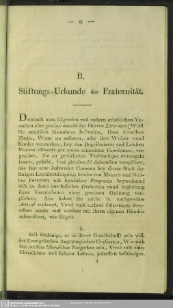 B. Stiftungs-Urkunde der Fraternität