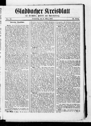 Gladbacher Kreisblatt für Geschäfte, Politik und Unterhaltung. 1853-1862