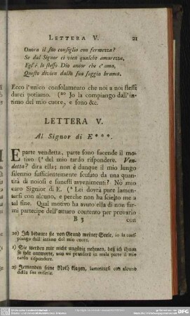 Lettera V. Al Signor si E***