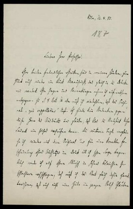 Nr. 7: Brief von Konstantin Höhlbaum an Ferdinand Frensdorff, Köln, 12.4.1883