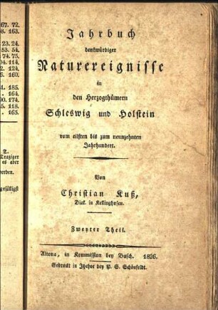 2: Jahrbuch denkwürdiger Naturereignisse in den Herzogthümern Schleswig und Holstein vom eilften bis zum neunzehnten Jahrhundert