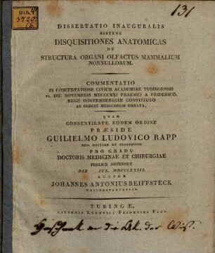 Disquisitiones anat. de structura organi olfactus mammalium nonnullorum