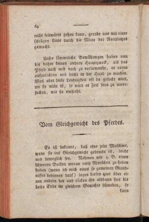Vom Gleichgewicht des Pferdes.