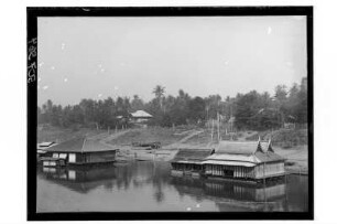 Wohnhaus Kurt Beyers : Phetchaburi. Unter den Palmen Dr. Kurt Beyers Wohnhaus am Fluß in Petchaburi, 1909