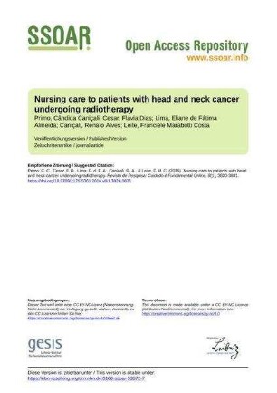 Nursing care to patients with head and neck cancer undergoing radiotherapy