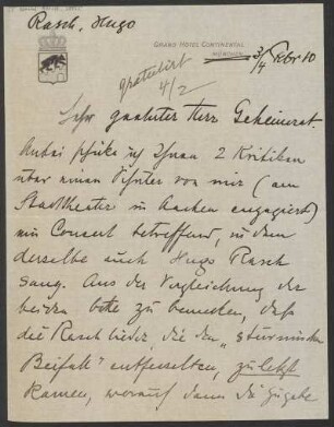 Brief an Ludwig Strecker (senior) und B. Schott's Söhne : 03.02.1910