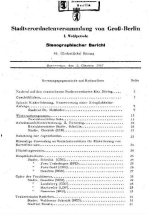 Nr. 44, 2. Oktober 1947, Ordentliche Sitzung
