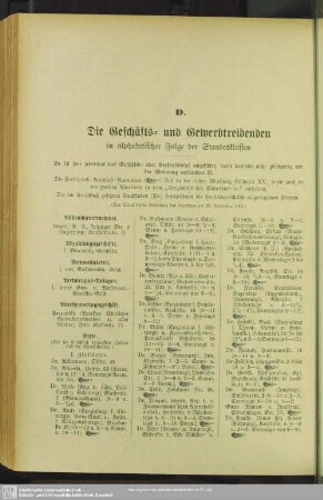 D. Berufsklassen und Gewerbebetriebe : D. Die Geschäfts- und Gewerbetreibenden
