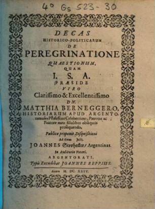 Decas historico-politicarum de peregrinatione quaestionum