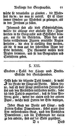 §. XXI. Graden-Tafel der Länge und Breite. Gefahr der Seefahrenden.