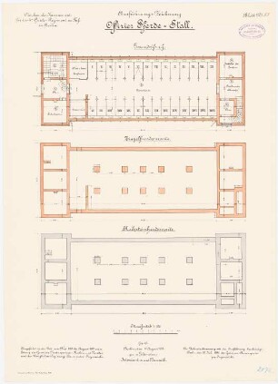 Kaserne des 4. Garderegiments zu Fuß, Berlin-Moabit: Offizier-Pferdestall: Grundriss Fundamente (Kalkstein, Ziegel), 1. EG (?) 1:100