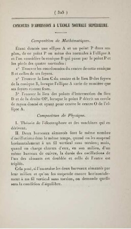 Concours d'admission a l'école normale supérieure.