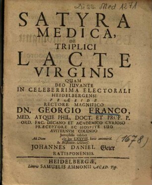 Satyra Medica, De Triplici Lacte Virginis