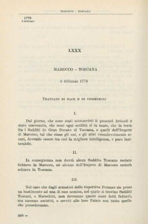 LXXX Marocco - Toscana 6 febbraio 1778