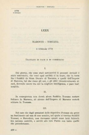 LXXX Marocco - Toscana 6 febbraio 1778