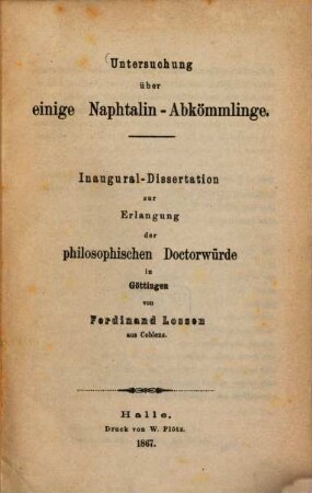 Untersuchung über einige Naphtalin-Abkömmlinge