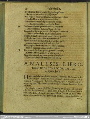 Analysis Librorum Didascalicorum, Et in specie Jobi