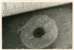 Bohrkern der Tiefenbohrung Freital (F 8 E), Teufe (Tiefe im Bergwerk) 269,20 m. Unteres Vulkanitfanglomerat. Bleichhof in sandigem Pelit. Nördlich von Bannewitz, alte Kiesgrube