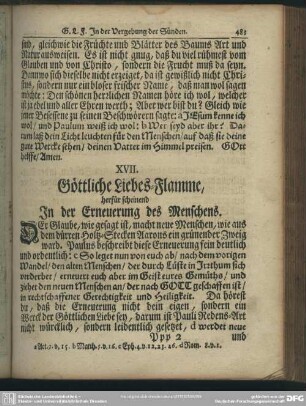 XVII. Göttliche Liebes-Flamme, herfür scheinend In der Erneuerung des Menschen