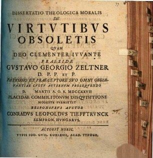 Dissertatio theologica moralis de virtutibus obsoletis